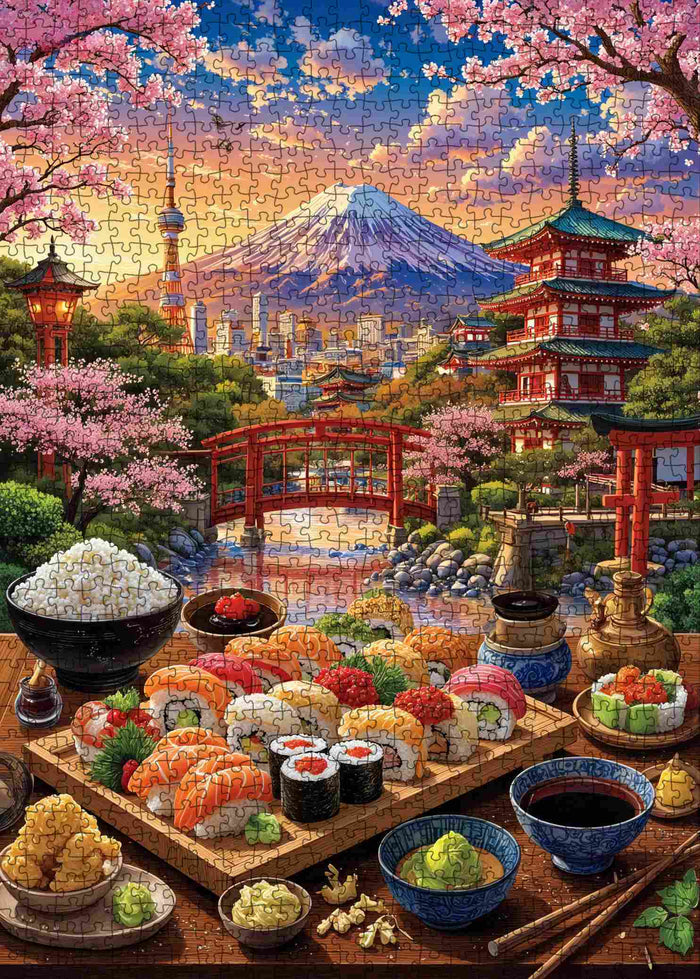 Cherry Blossom Sushi Japan Landscape Jigsaw Puzzle