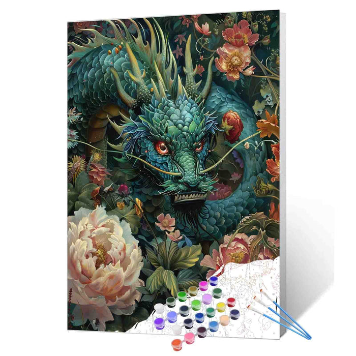 Chinese Dragon in Flowers Painting by Numbers