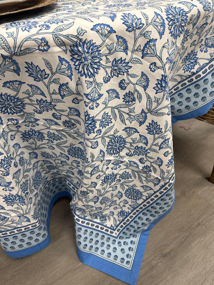 Chinoiserie blue block tablecloth