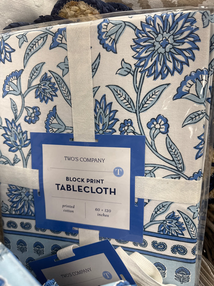 Chinoiserie blue block tablecloth