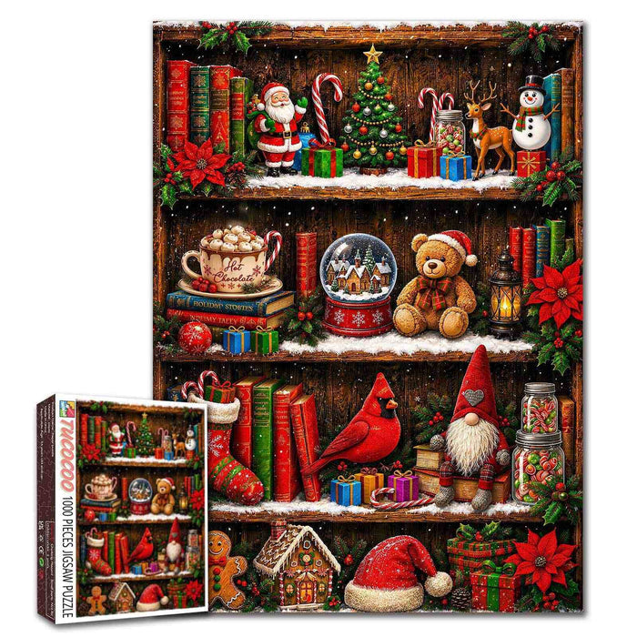 Christmas Treasures on Bookshelf Jigsaw Puzzle