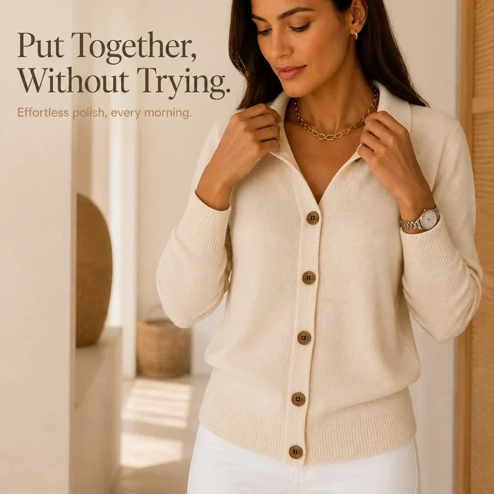 Collara – Turn-Down Collar Contrast-Button Knit Cardigan