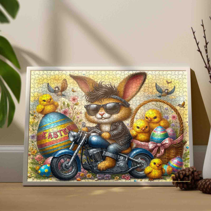 Cool Bunny Biker Easter Chick Ride Jigsaw Puzzle
