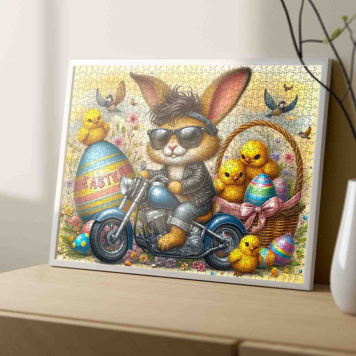 Cool Bunny Biker Easter Chick Ride Jigsaw Puzzle