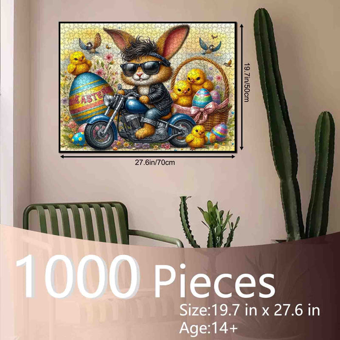 Cool Bunny Biker Easter Chick Ride Jigsaw Puzzle