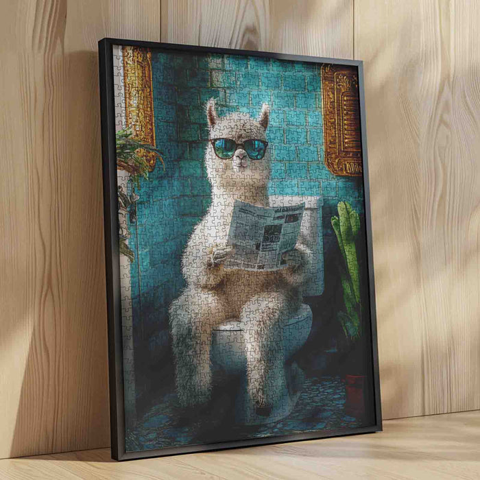 Cool Llama Reading Newspaper Bathroom Scene Jigsaw Puzzle