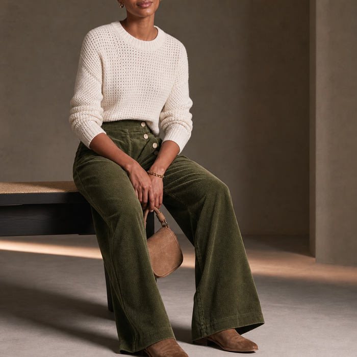 Cordelle – Asymmetrical Button-Front Pleated Wide-Leg Pants