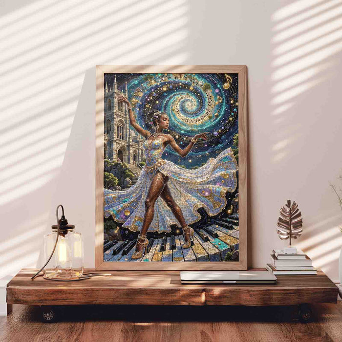 Cosmic Ballet Dancer Under Starry Spiral Jigsaw Puzzle