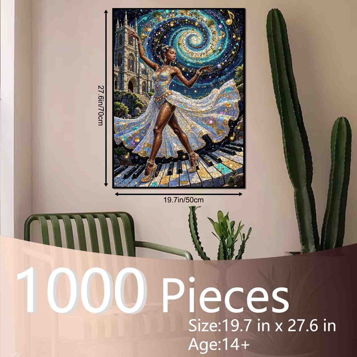 Cosmic Ballet Dancer Under Starry Spiral Jigsaw Puzzle