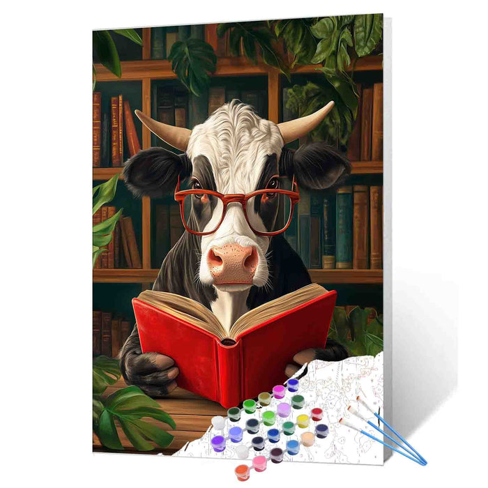 Cow Reading in Quiet Library Paint by Numbers