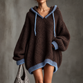 Cowlane – Contrast-Trim Hooded Sweater Dress