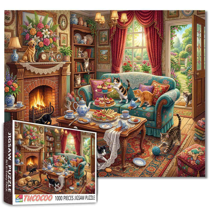 Cozy Cat Tea Party Jigsaw Puzzle
