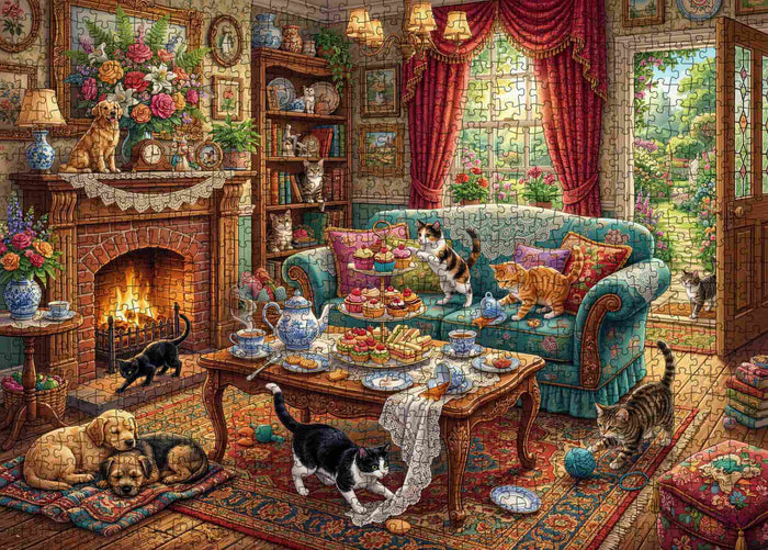 Cozy Cat Tea Party Jigsaw Puzzle