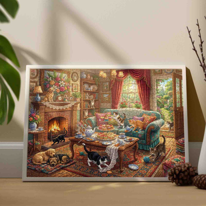 Cozy Cat Tea Party Jigsaw Puzzle