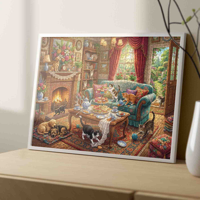 Cozy Cat Tea Party Jigsaw Puzzle