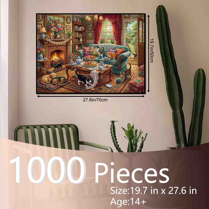 Cozy Cat Tea Party Jigsaw Puzzle
