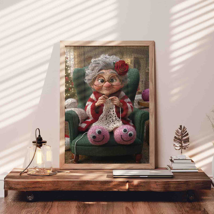 Cozy Grandma Knitting by Warm Hearth Jigsaw Puzzle