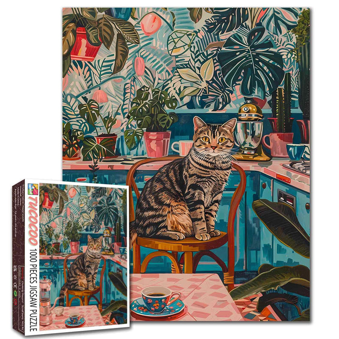 Cozy Kitchen Cat Illustration Jigsaw Puzzle