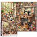 Cozy Sewing Room Kittens Craft Workshop Jigsaw Puzzle