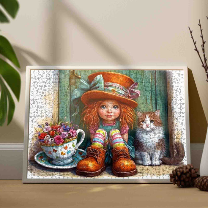 Cozy Window Seat Girl With Cat Jigsaw Puzzle