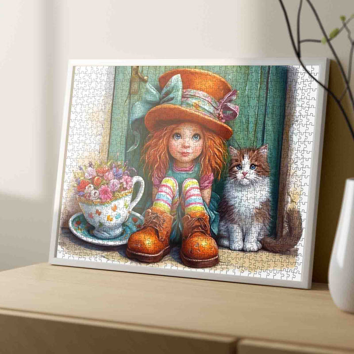 Cozy Window Seat Girl With Cat Jigsaw Puzzle
