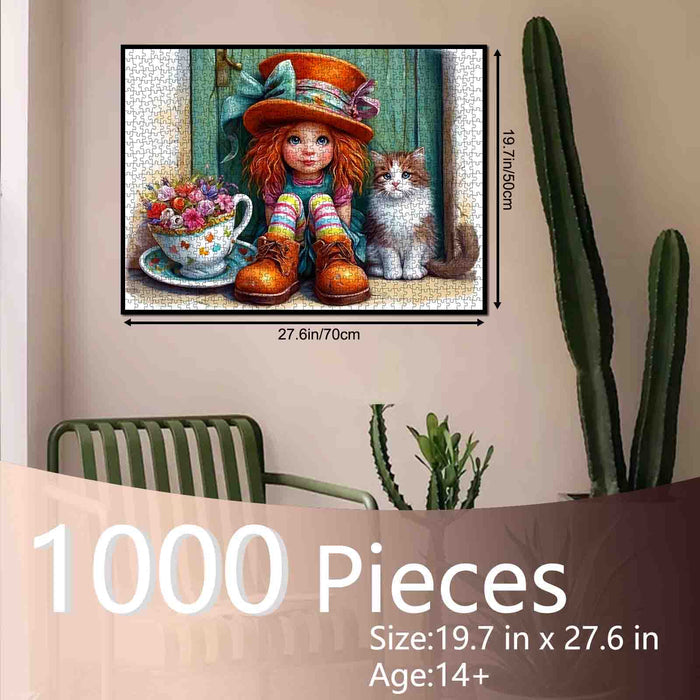Cozy Window Seat Girl With Cat Jigsaw Puzzle