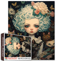 Curly-Haired Girl with Cats Jigsaw Puzzle