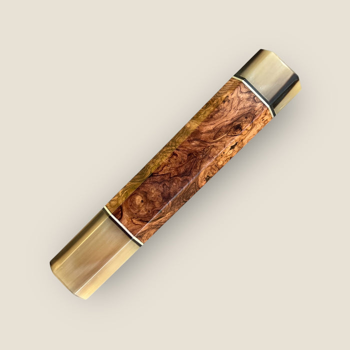 Custom Japanese Knife handle (wa handle)  for 165-210mm: Honduran Rosewood burl and striped horn, CITES certified