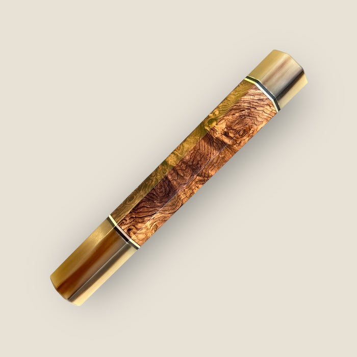 Custom Japanese Knife handle (wa handle)  for 165-210mm: Honduran Rosewood burl and striped horn, CITES certified