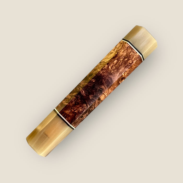 Custom Japanese Knife handle (wa handle)  for 165-210mm: Honduran Rosewood burl and striped horn, CITES certified