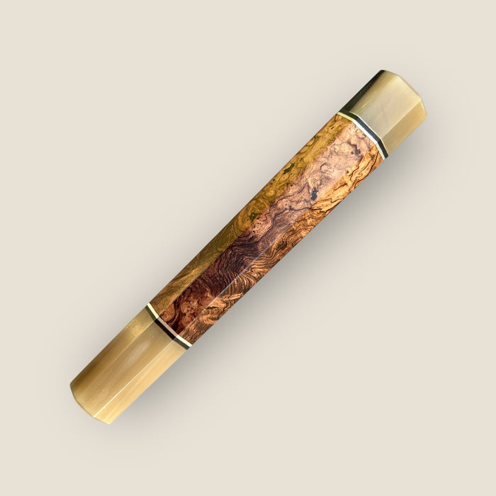Custom Japanese Knife handle (wa handle)  for 165-210mm: Honduran Rosewood burl and striped horn, CITES certified
