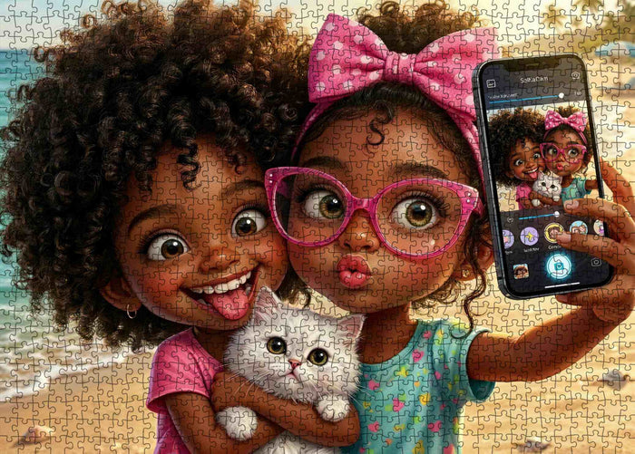 Cute Girls Kitty Selfie Jigsaw Puzzle