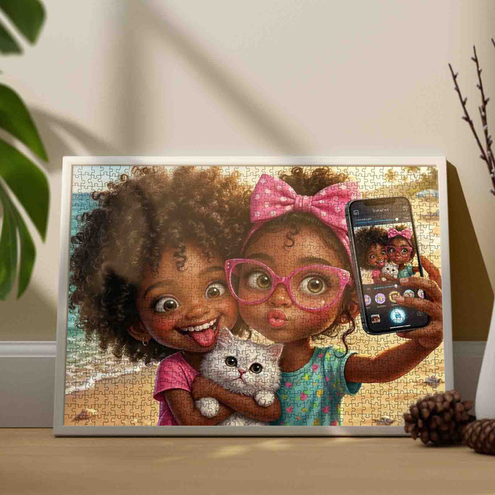 Cute Girls Kitty Selfie Jigsaw Puzzle