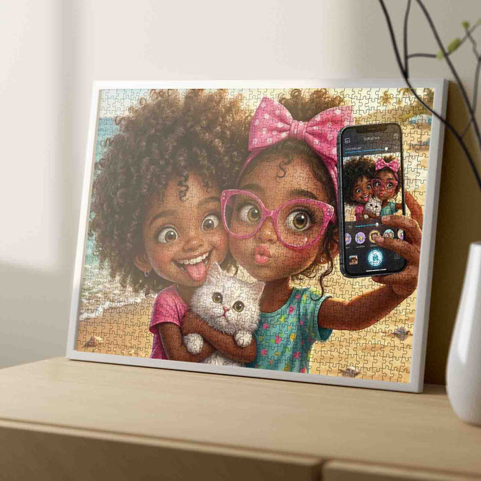 Cute Girls Kitty Selfie Jigsaw Puzzle