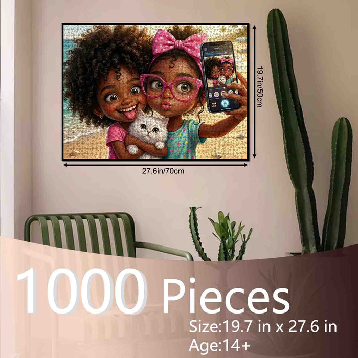 Cute Girls Kitty Selfie Jigsaw Puzzle