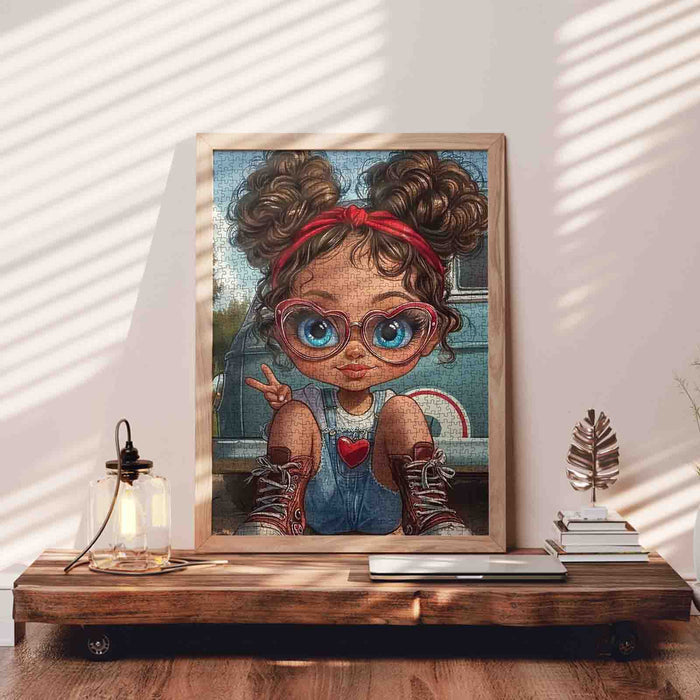 Cute Peace Sign Girl Portrait Jigsaw Puzzle