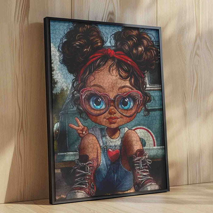 Cute Peace Sign Girl Portrait Jigsaw Puzzle