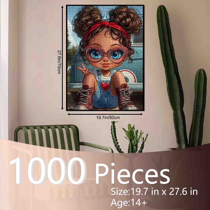 Cute Peace Sign Girl Portrait Jigsaw Puzzle