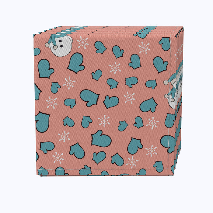 Cute Winter Snowmen and Mittens Cotton Napkins