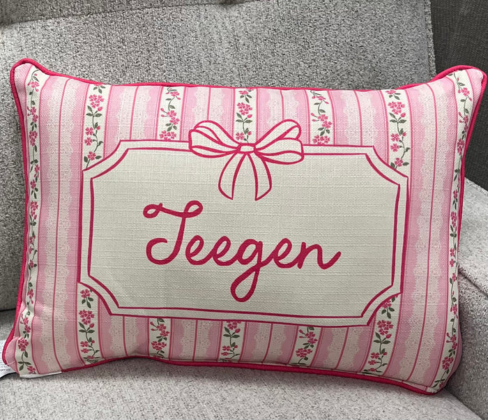 Dainty Flower Stripe Pillow personalized with Name special order only