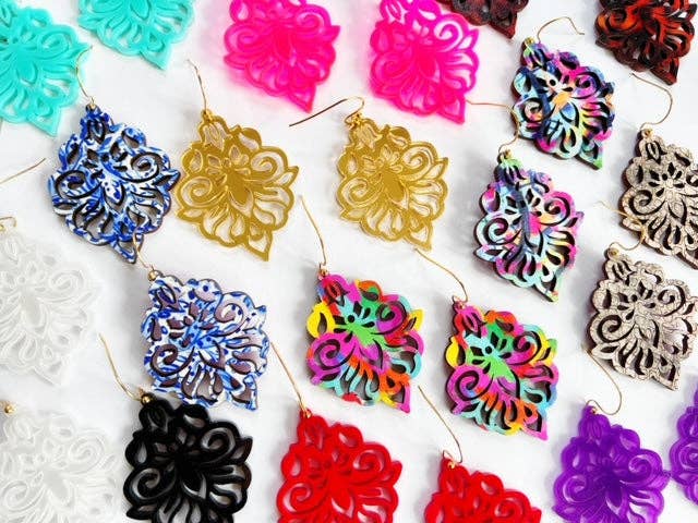 Damask Drop Earring - Tauple Snakeskin Fall Statement Earring
