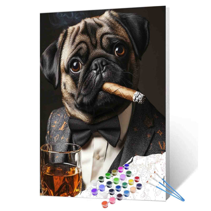 Dapper Pug with Whiskey Paint by Numbers