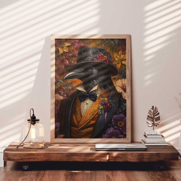 Dapper Raven with Floral Attire Jigsaw Puzzle