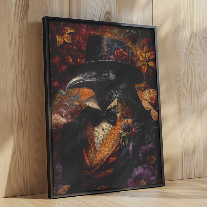 Dapper Raven with Floral Attire Jigsaw Puzzle