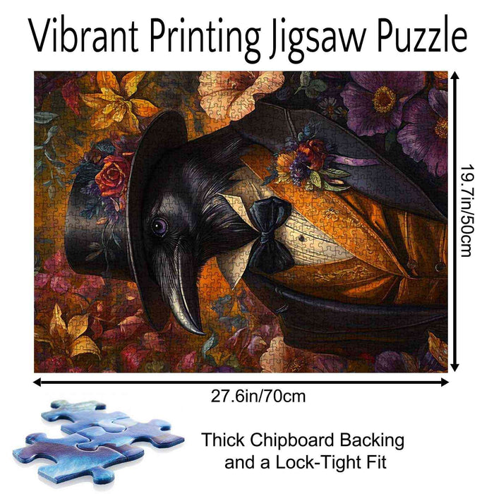 Dapper Raven with Floral Attire Jigsaw Puzzle