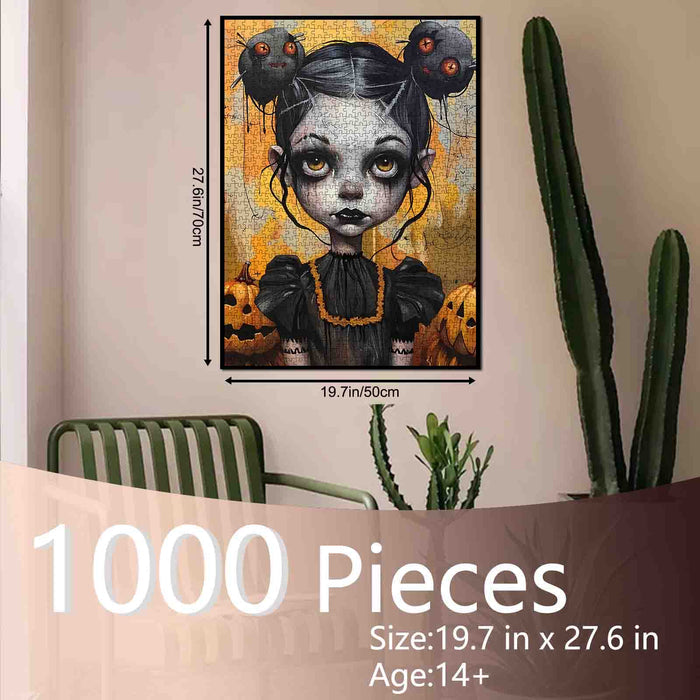 Dark-Eyed Halloween Doll in Spooky Glow Jigsaw Puzzle