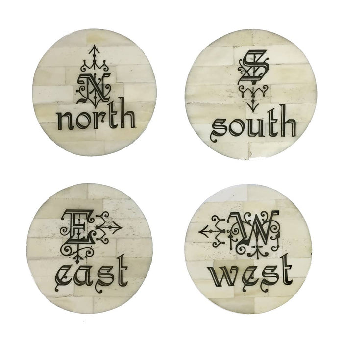 Directional Bone Round Coasters (Set of 4) - 4"