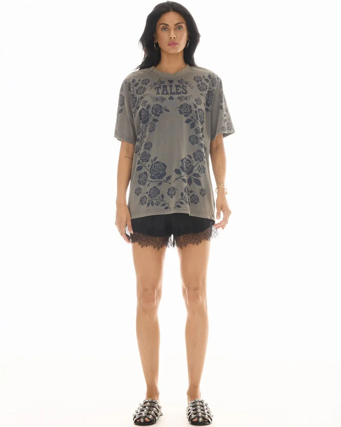 Distorted Rose Tee - Charcoal