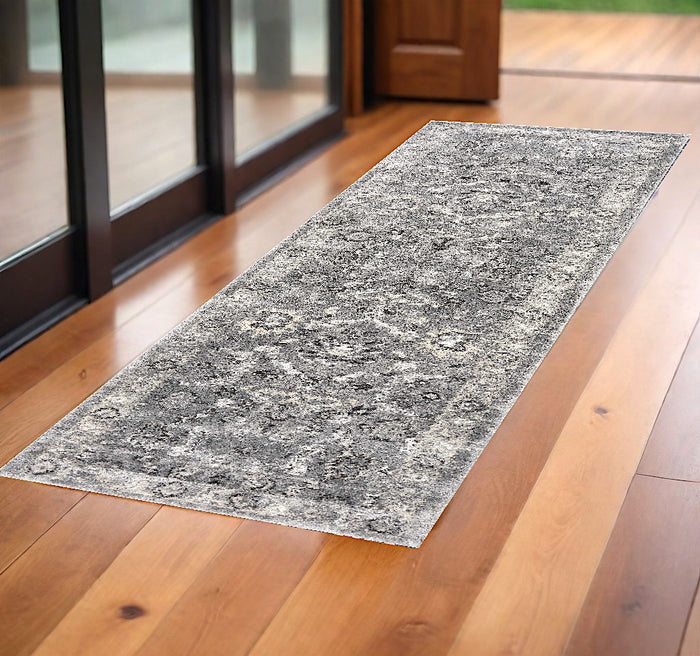7' Distressed Grey Floral Floor Runner - The Coastal Compass Home Decor