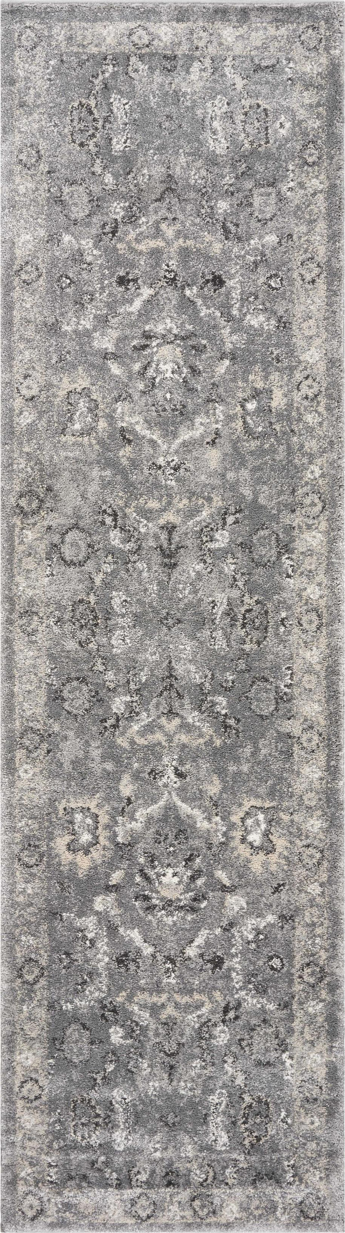 7' Distressed Grey Floral Floor Runner - The Coastal Compass Home Decor